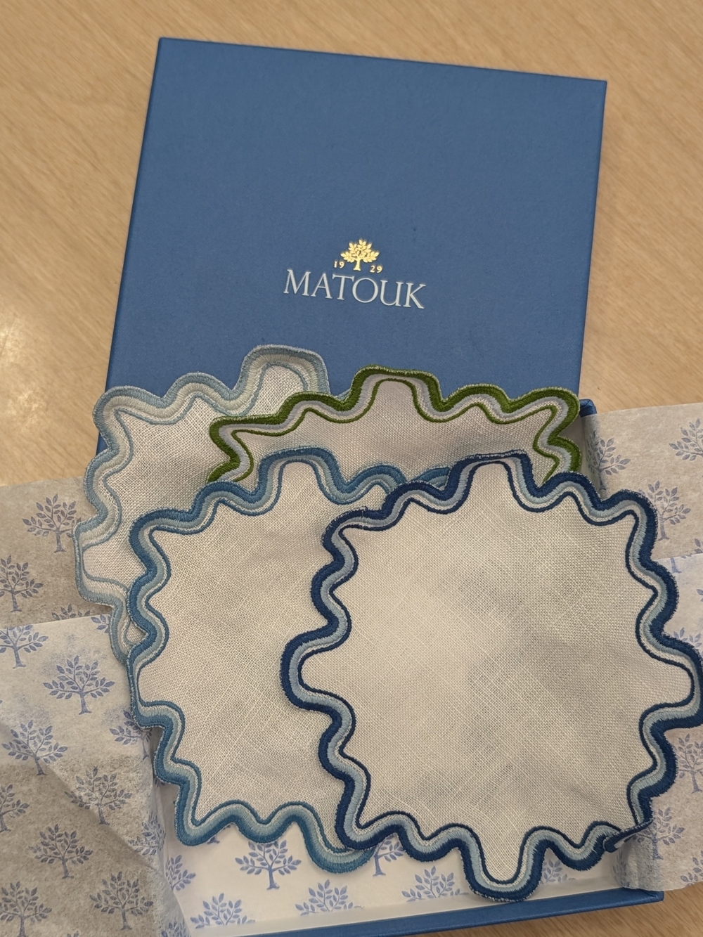 Matouk Wave 6" Round Cocktail Napkins Set Of 4 In Santorini NIB